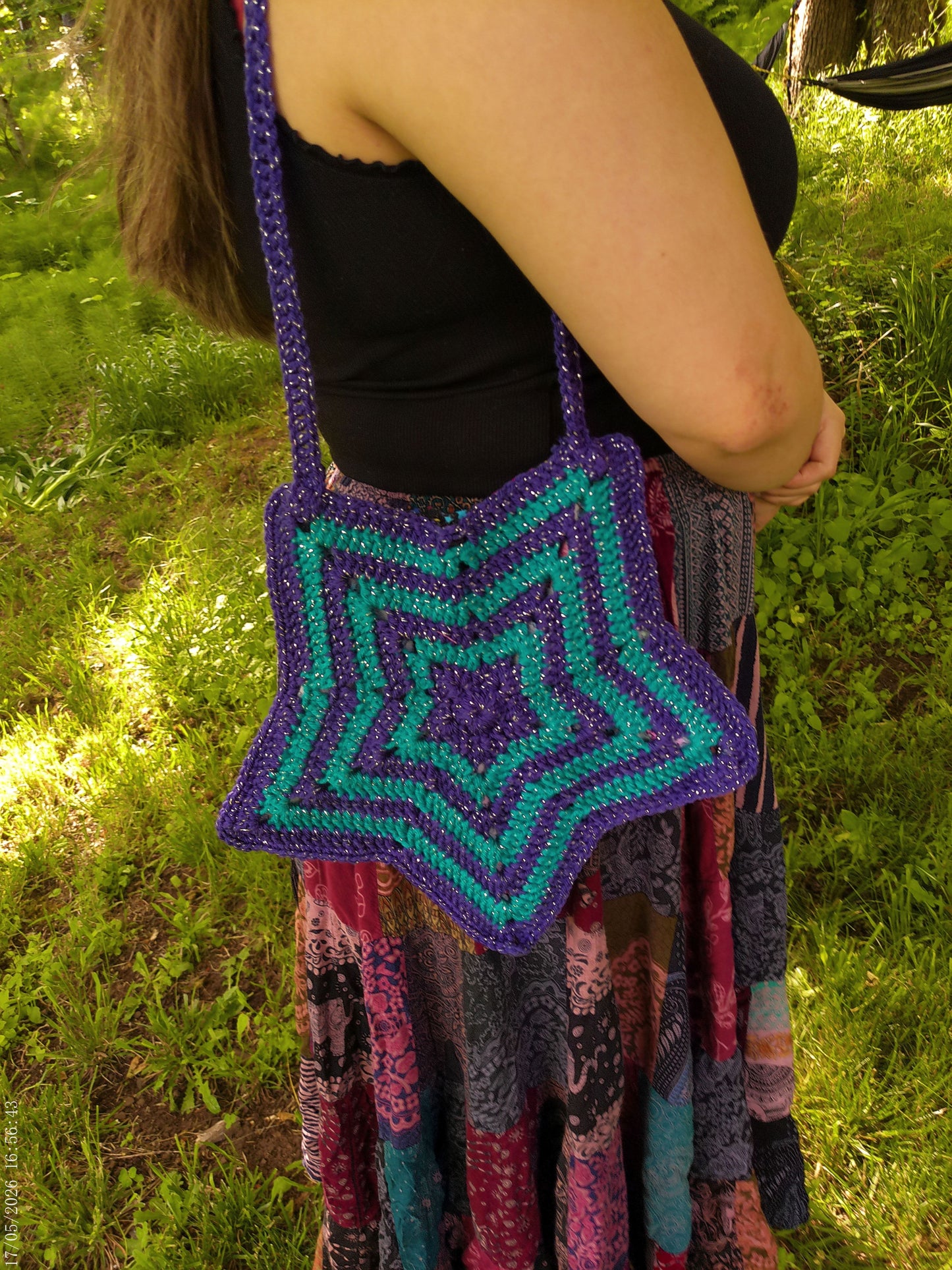 Crochet Sparkly Star Bag – Purple & Blue
