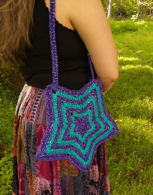 Crochet Sparkly Star Bag – Purple & Blue