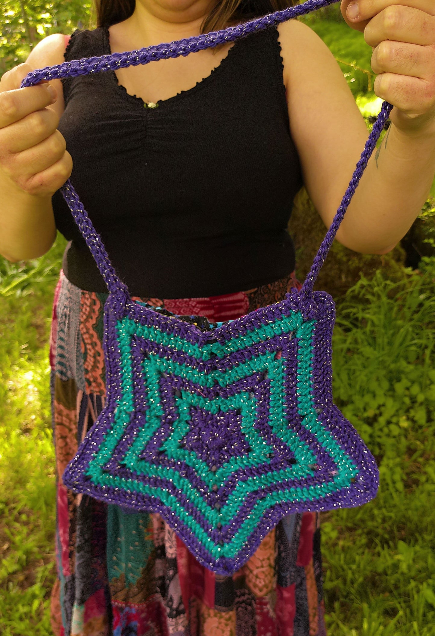 Crochet Sparkly Star Bag – Purple & Blue