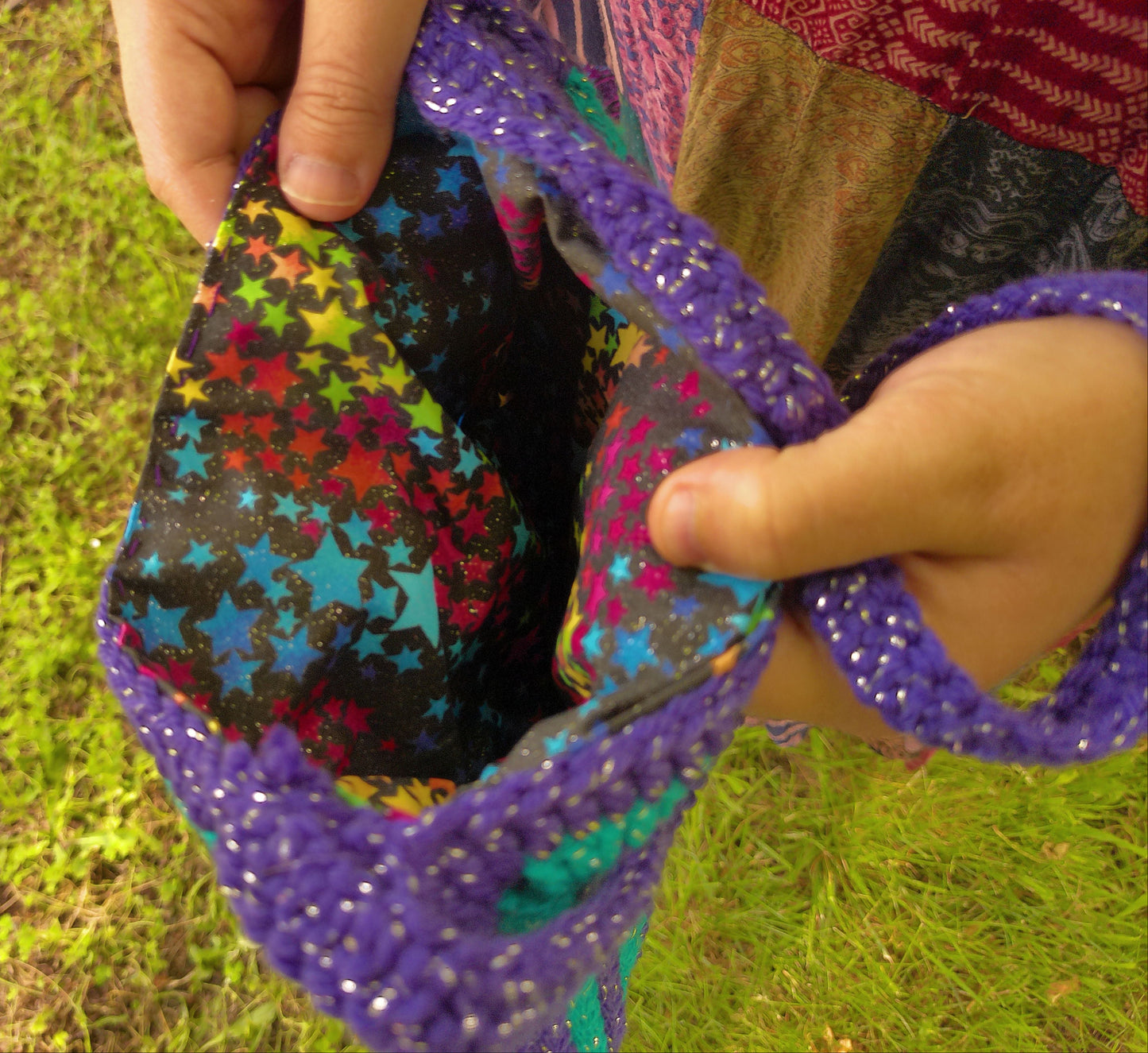 Crochet Sparkly Star Bag – Purple & Blue